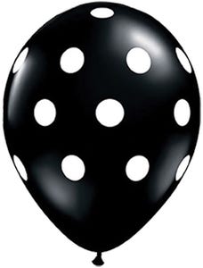 Black with White Polka Dots Latex Party Balloons - 12 Pack