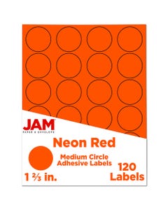Neon Red 1 2/3 inch Circle 120 labels per Pack