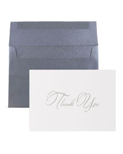 Anthracite & Silver Script Thank You Cards