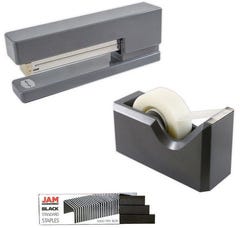 Gray Office Desk Set (Stapler, Tape Dispenser, and Black Staples)