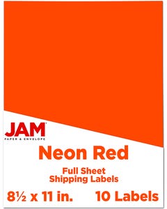 Neon Red 8 1/2 x 11 Full Page Labels 10 labels per Pack