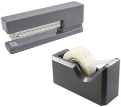 Gold Stapler & Grey Tape Dispenser Desk Set