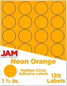 Neon Orange Medium 1 2/3 Inch Round Labels - 120 Pack