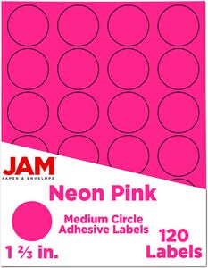 Neon Pink Medium 1 2/3 Inch Round Labels - 120 Pack