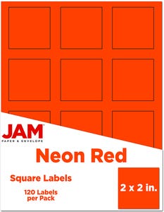 Neon Red 2 x 2 Square Labels - 120 Pack