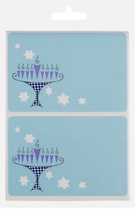 Blue Hanukkah Menorah Gift Label Stickers - 2 1/4 Inch x 3 1/2 Inch - 24 Pack