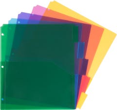 Assorted Plastic 5 Tab Binder Index Dividers with Pockets