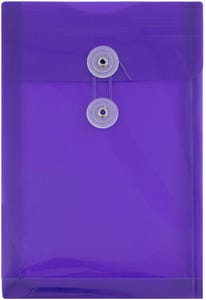 Purple Button & String Plastic Envelope - Open End 6 1/4 x 9 1/4