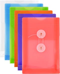 Assorted Button & String Plastic Envelopes - Open End 4 1/4 x 6 1/4 - Pack of 6