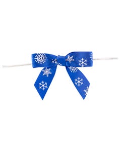 Royal/White Snowflakes 5/8 Inch x 100 Pieces Twist Tie Bows