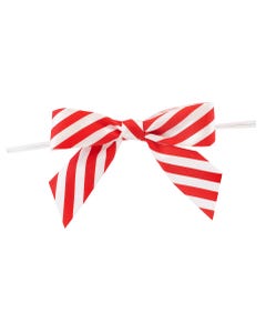 White/Red Candy Cane 7/8 Inch x 100 Pieces Twist Tie Bows