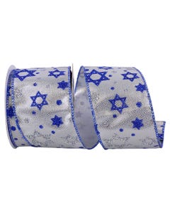 Silver/Royal Hanukkah 2 1/2 Inch x 10 Yards Holiday Ribbon