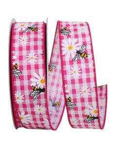 Fuchsia/Bees & Daisies 1 1/2 Inch x 20 Yards Miscellaneous Ribbon