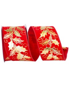 Red/Gold Holly 2 1/2 Inch x 10 Yards Holiday Ribbon