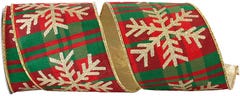 Red Plaid with Glittered Snowflakes 4 Inch x 5 Yards Ribbon
