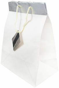 White Large Pinstripe with Silver Top Gift Bags (10 x 13 x 6)