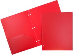 Red 9 x 12 Plastic 3 Hole Punched Duty Folders