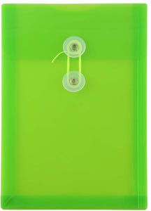 Lime Green Button & String Plastic Envelope - Open End 6 1/4 x 9 1/4