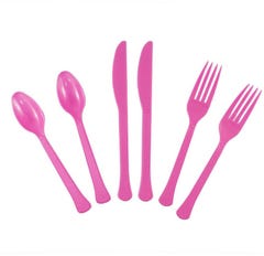 Fuchsia Pink Assorted Plastic Cutlery Set - Forks, Knives, & Spoons - 24 Pack