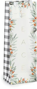Peace and Joy Gingham Christmas Wine Bottle Gift Bags - 4.5 x 4.5 x 14 - 2 Pack