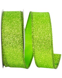 Lime Glitter 1 1/2 Inch x 25 Yards Wire Edged Ribbon