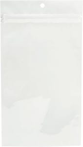 White Metallic Hanging Zipper Barrier Bags (5 x 8 3/16) - 100 Pack