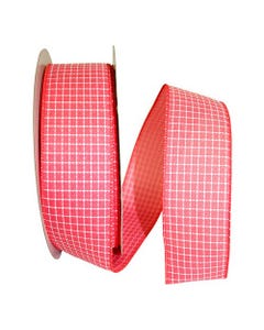 Coral Check Patterned 2 1/2 Inch x 50 Yards Grosgrain Ribbon