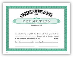 "Promotion" Green Preprinted 8 1/2 x 11 Certificate