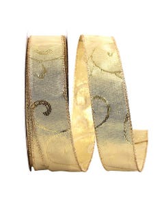 Gold Metallic Scroll 1 1/2 Inch x 50 Yards Christmas Ribbon
