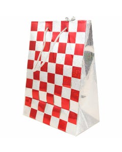 Red & Silver Checkered Slim 7 x 9 7/8 x 3 7/8 Gift Bag