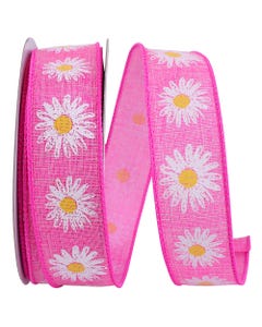 Pink Daisy Floral Sheer 1 1/2 x 20 Yards Ribbon