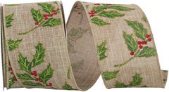 Natural/Leaves and Berries 2 1/2 Inch x 10 Yards Ribbon