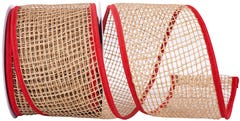 Natural/Red Open Weave 4 inch x 10 yards Ribbon