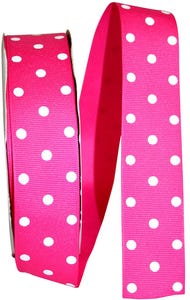 Shocking Pink with Polka Dots 1 1/2 Inch x 50 Yards Grosgrain Ribbon