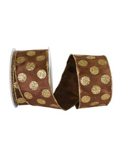 Brown with Gold Glitter Dots 2 1/2 inch x 10 yards Ribbon