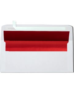 #10 Foil Lined Square Flap Envelope (4 1/8 x 9 1/2) w/Peel & Seal - White w/Red Foil Lining