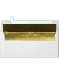 #10 Foil Lined Square Flap Envelopes (4 1/8 x 9 1/2) with Peel & Seal - White with Gold Foil Lining