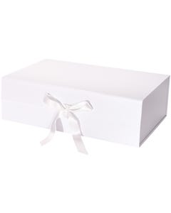 14 x 9 x 4 3/10 Collapsible Magnetic Gift Box with Satin Ribbon - White