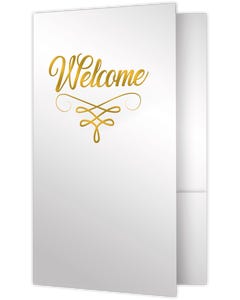 6 x 9 Welcome Folder - Glossy Bright White w/Gold Foil