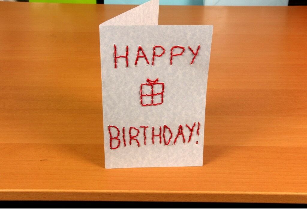 DIY Embroidered card finished Completed Happy Birthday Card