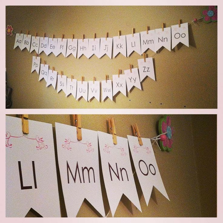 alphabet garland back to school arts and crafts. alphabet, letters, garland, clothespins, banner