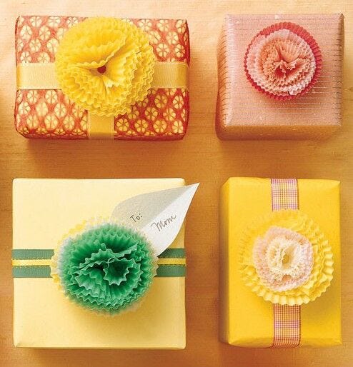 Cupcake Liner Bows colorful creative gift bow idea Cupcake Liner Gift Bows on gift boxes