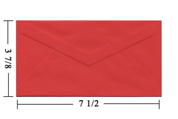 Red envelope measuring 3 7/8 x 7 1/2 