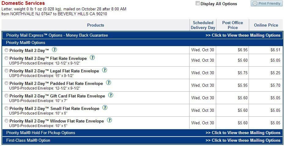 Priority Mail Rates Priority mail opitions