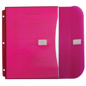 hot pink plastic envelope with velcro closure and 3 ring binder holes