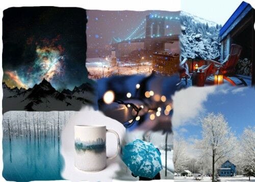Mood: Winter Blues blues photo collage with blue, white, and black color scheme