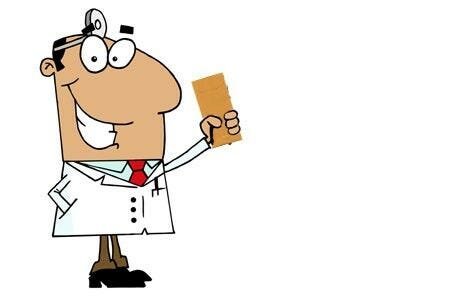 Cartoon doctor holding coin envelope