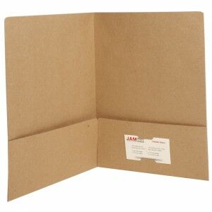 open brown kraft paper folder with jam business card