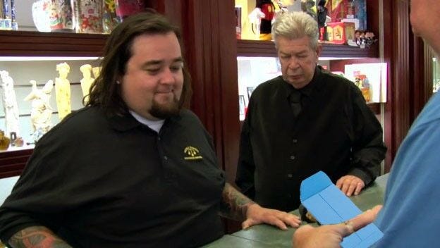 blue coin envelope, Pawn Stars Pawn stars, blue coin envelope