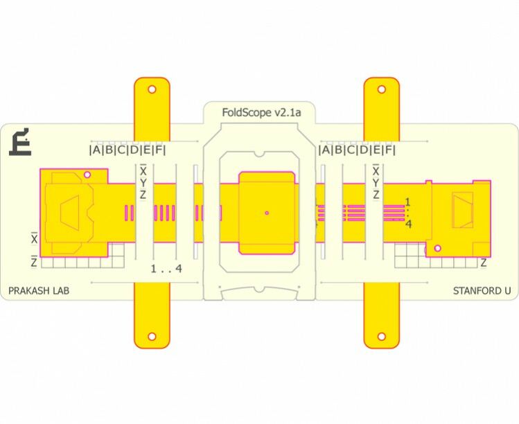 yellow FoldScope diagram foldable paper microscope